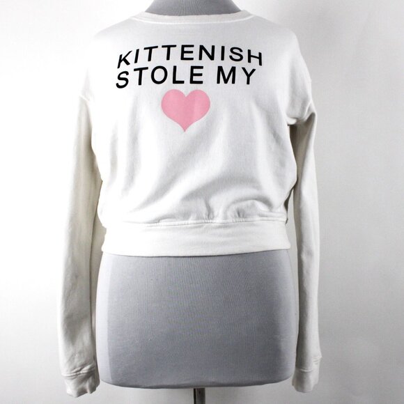 Kittenish Sz L White Black Pink Kittenish Stole My Cotton Spandex Sweater - Picture 14 of 16